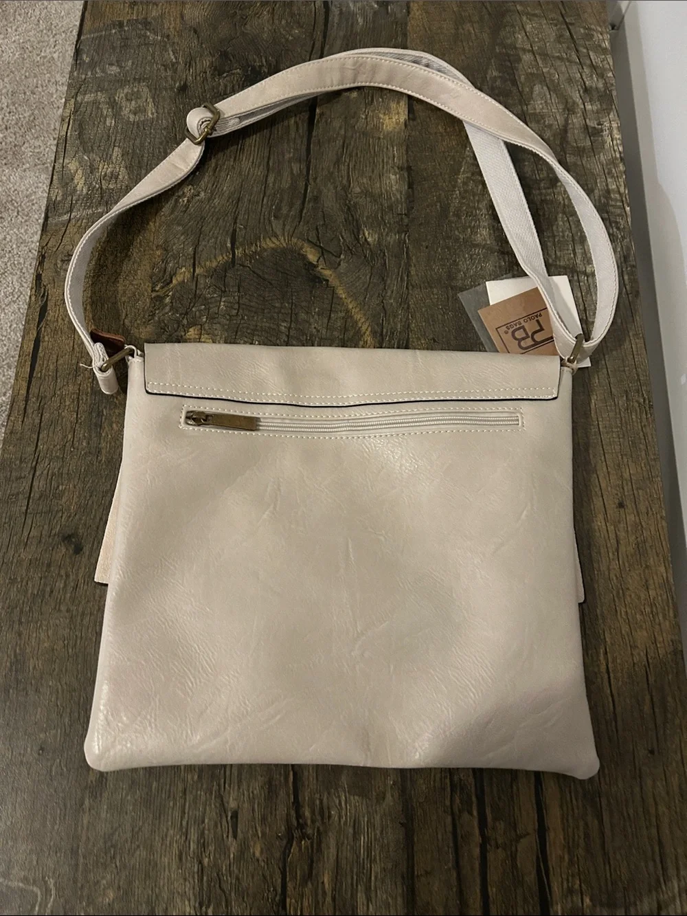 Cream Crossbody Shoulder Bag with Brown Accent
